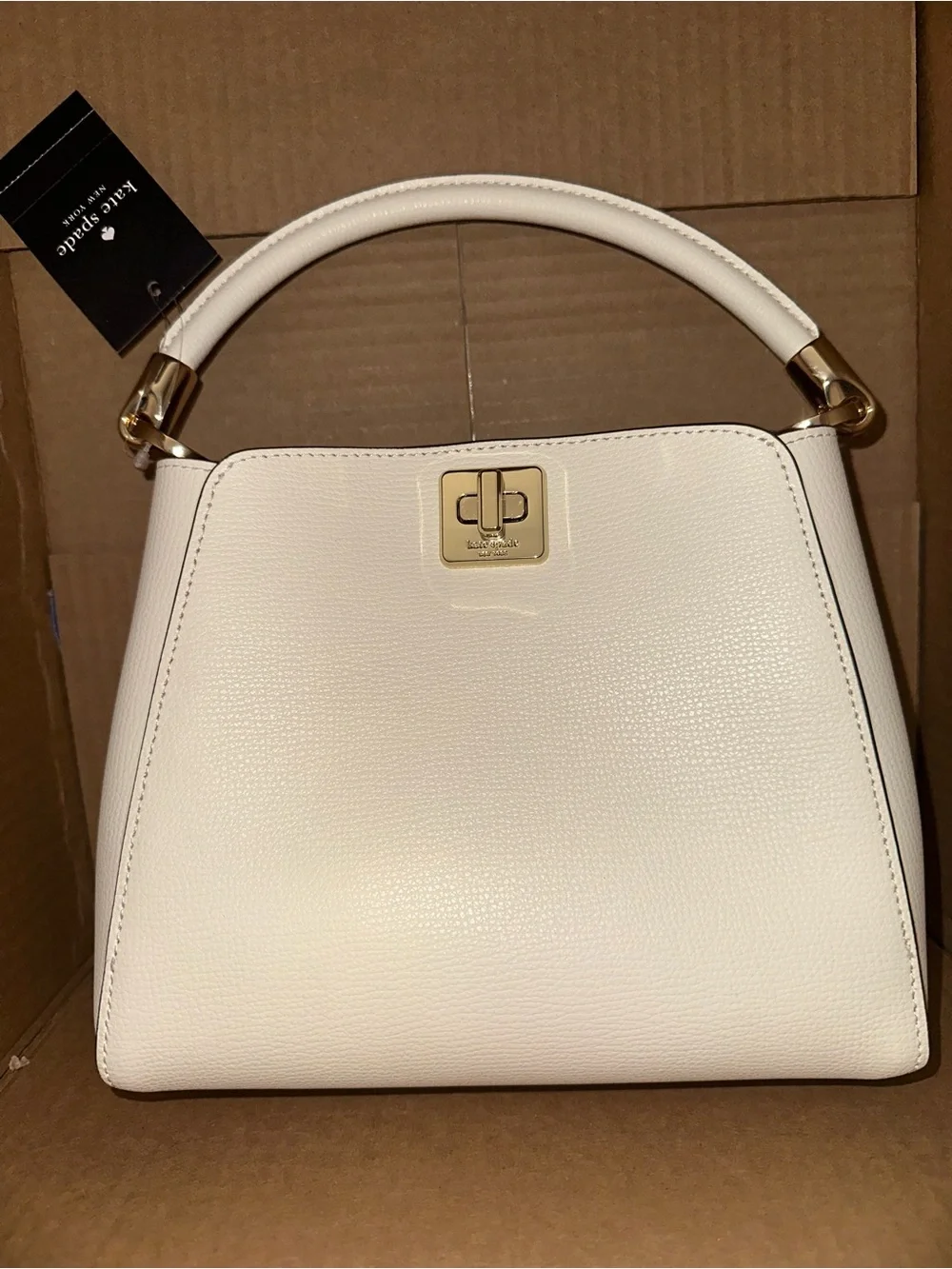 kate spade Cream Leather Top-Handle Satchel with Gold Hardware